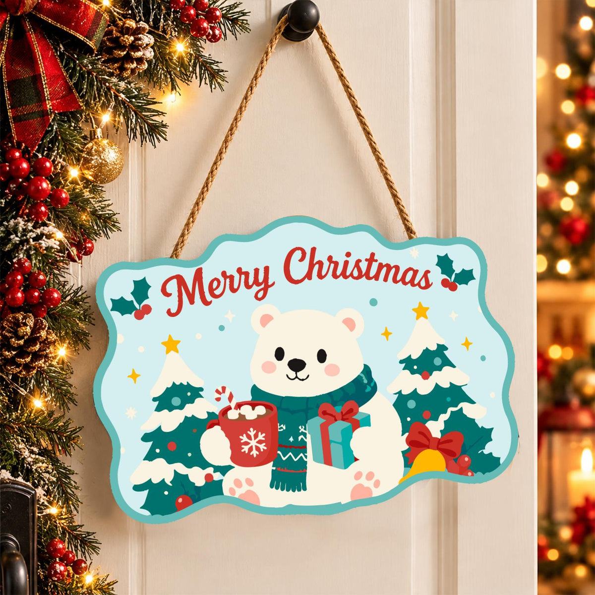 Cocoa Mug Polar Bear in Pines paint by numbers hanging sign – image 16