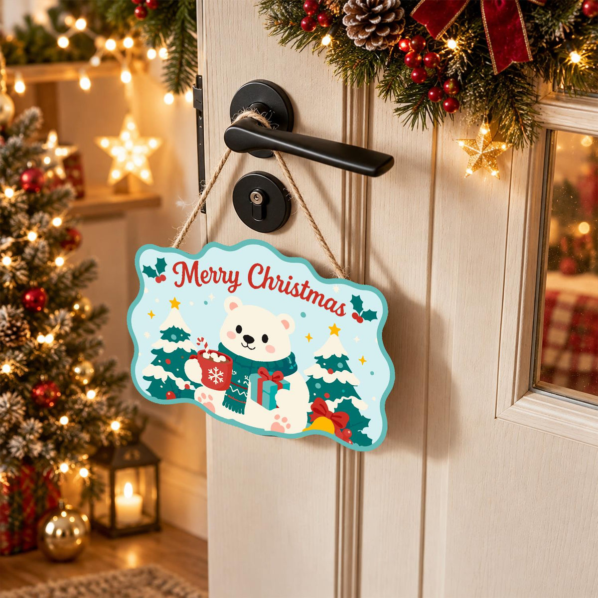 Cocoa Mug Polar Bear in Pines paint by numbers hanging sign – image 18