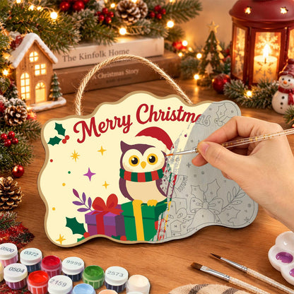 Striped Scarf Owl on Presents paint by numbers hanging sign – image 7