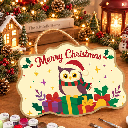 Striped Scarf Owl on Presents paint by numbers hanging sign – image 8