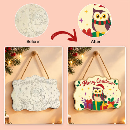 Striped Scarf Owl on Presents paint by numbers hanging sign – image 10