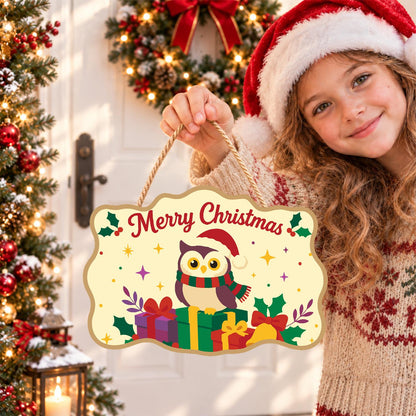 Striped Scarf Owl on Presents paint by numbers hanging sign – image 13