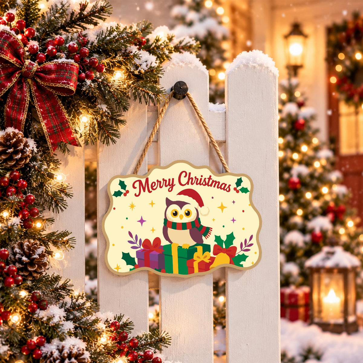 Striped Scarf Owl on Presents paint by numbers hanging sign – image 15