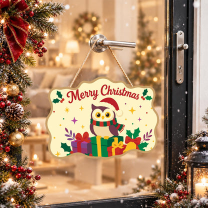 Striped Scarf Owl on Presents paint by numbers hanging sign – image 17