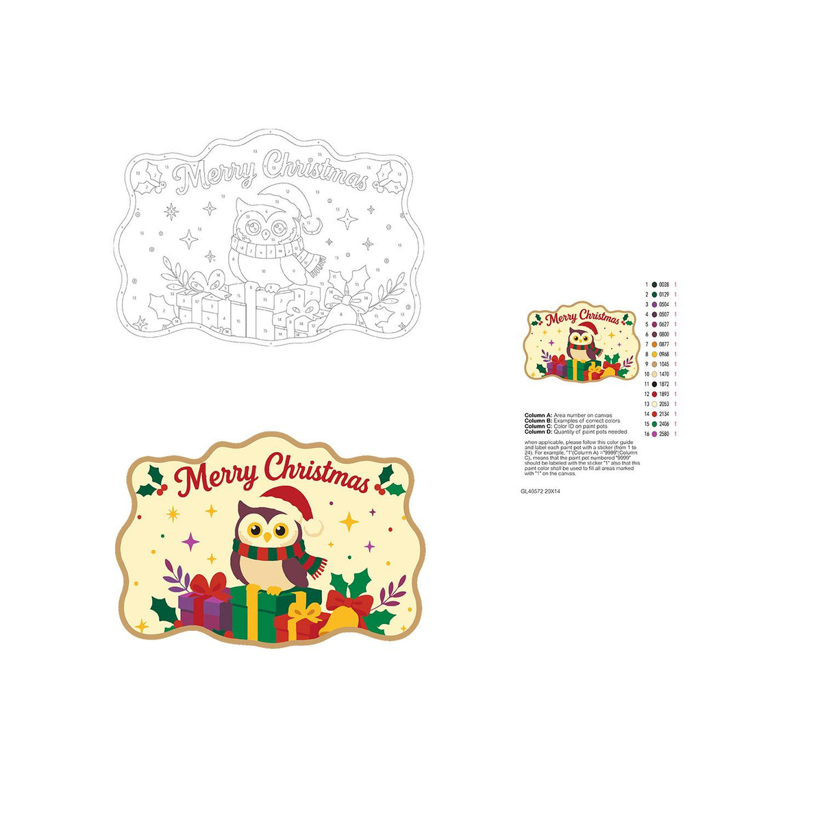 Striped Scarf Owl on Presents paint by numbers hanging sign – image 19