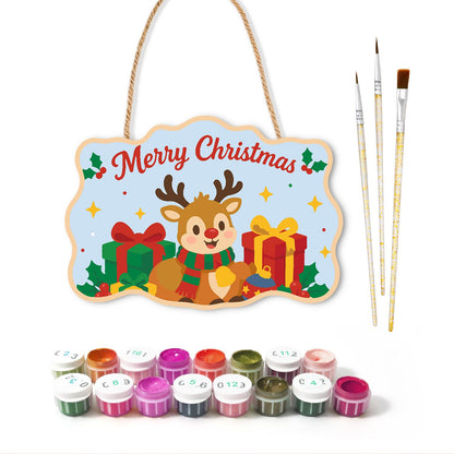 Little Reindeer and Gold Present paint by numbers hanging sign – image 2