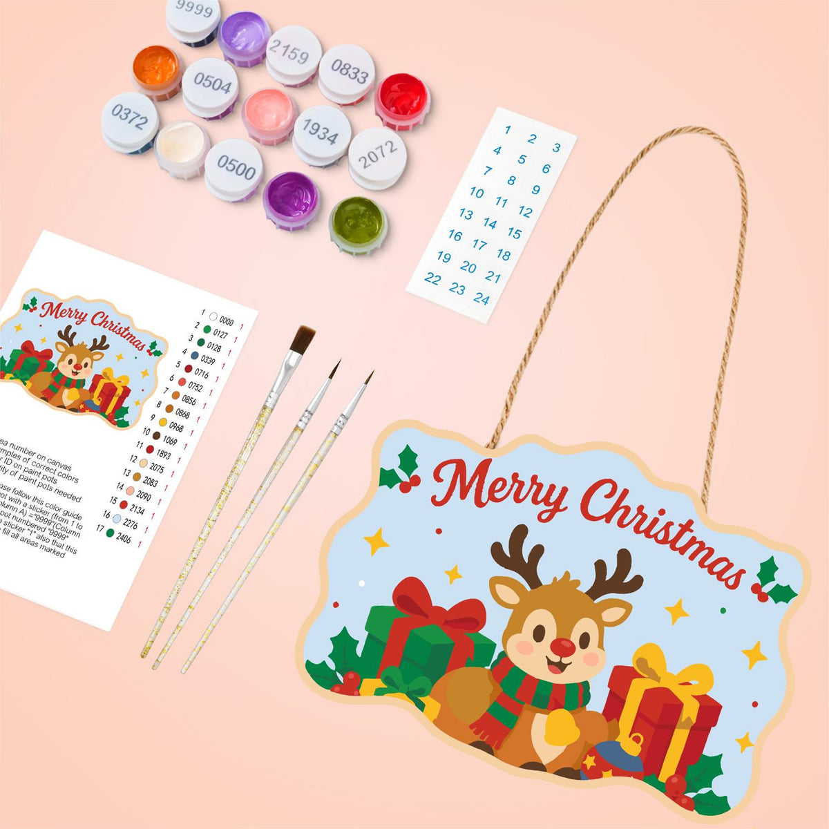 Little Reindeer and Gold Present paint by numbers hanging sign – image 4