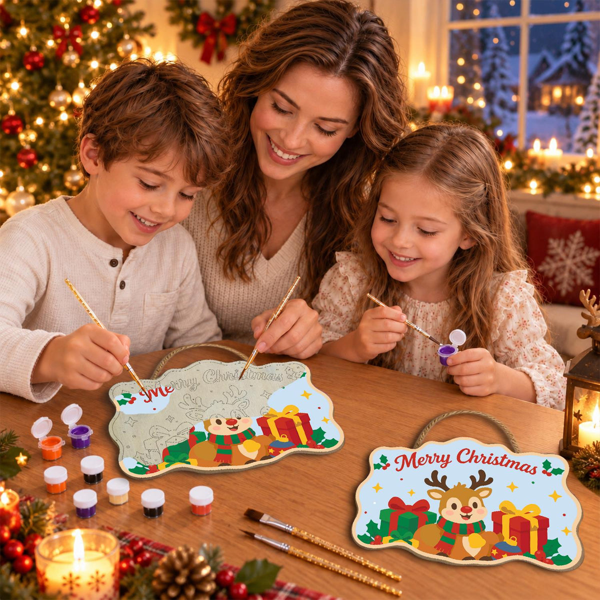 Little Reindeer and Gold Present paint by numbers hanging sign – image 12