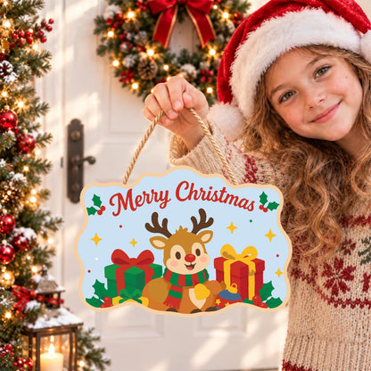 Little Reindeer and Gold Present paint by numbers hanging sign – image 13