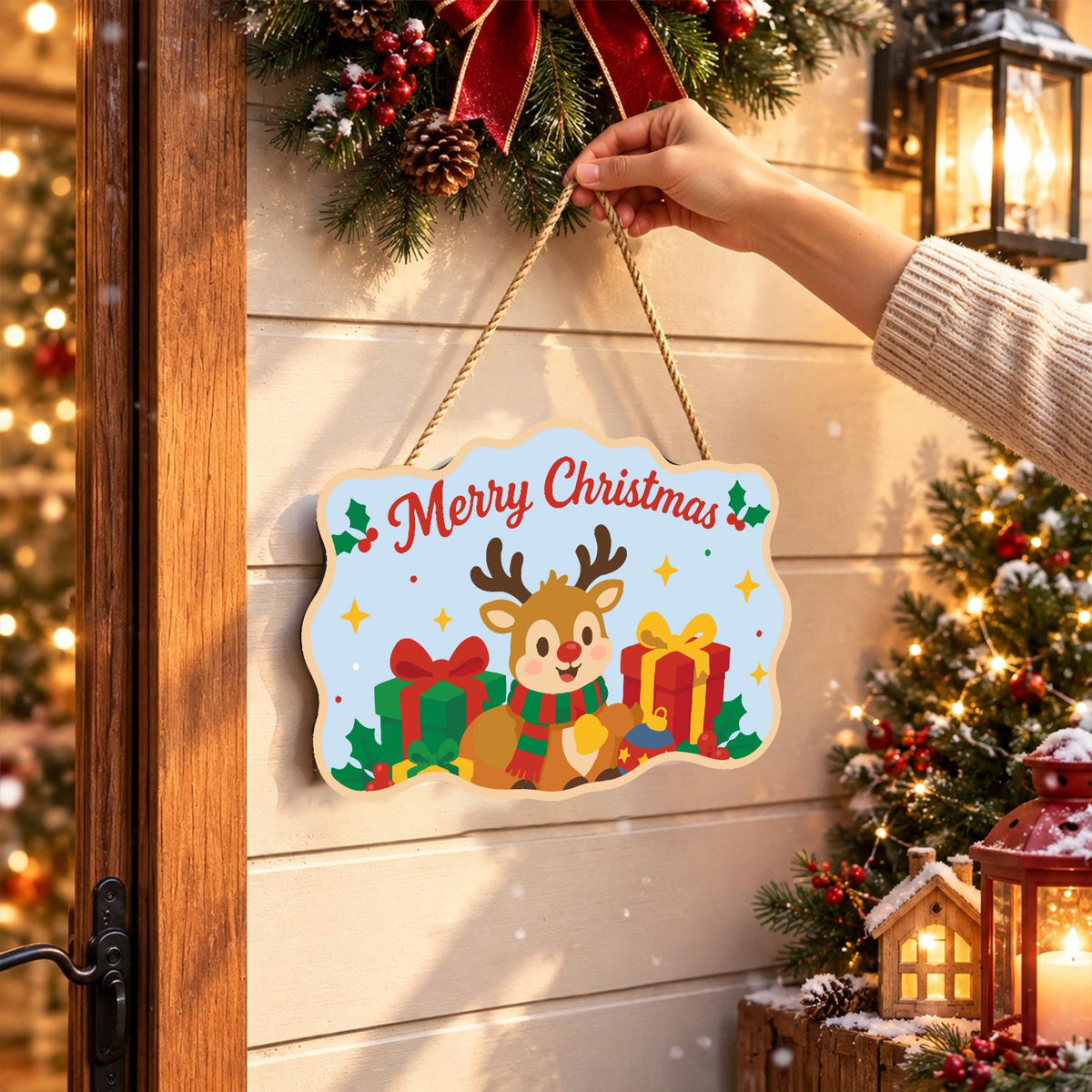Little Reindeer and Gold Present paint by numbers hanging sign – image 14