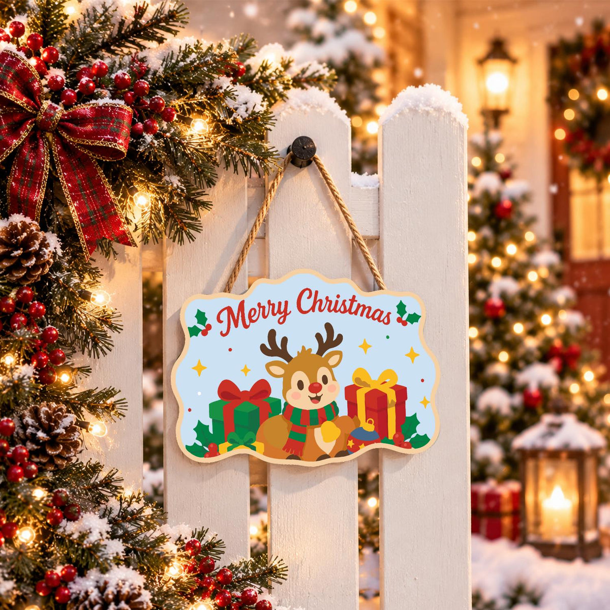 Little Reindeer and Gold Present paint by numbers hanging sign – image 15