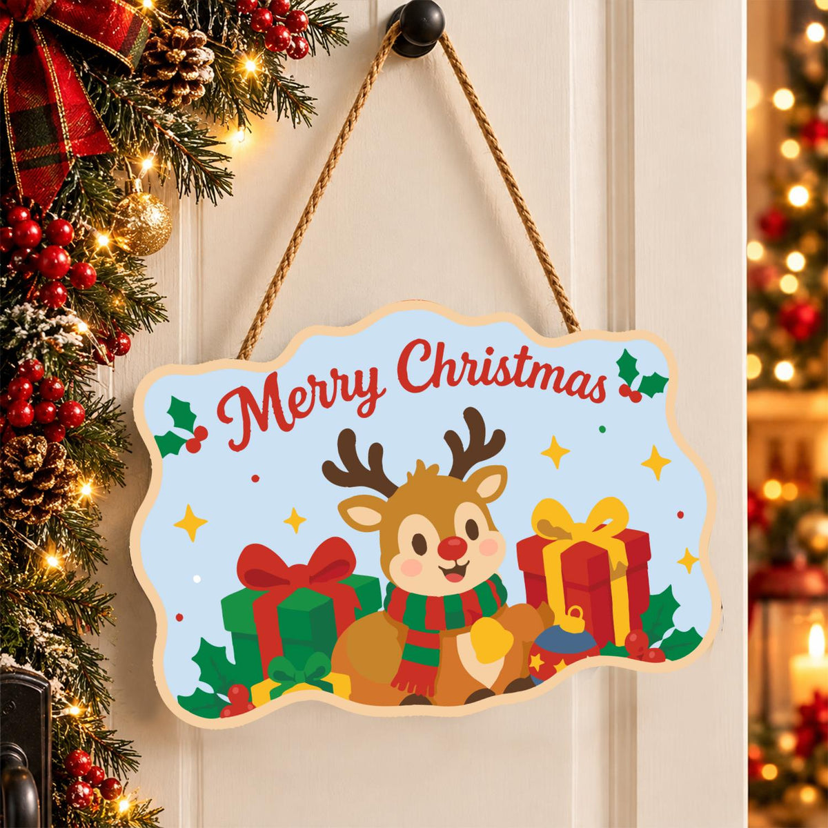 Little Reindeer and Gold Present paint by numbers hanging sign – image 16