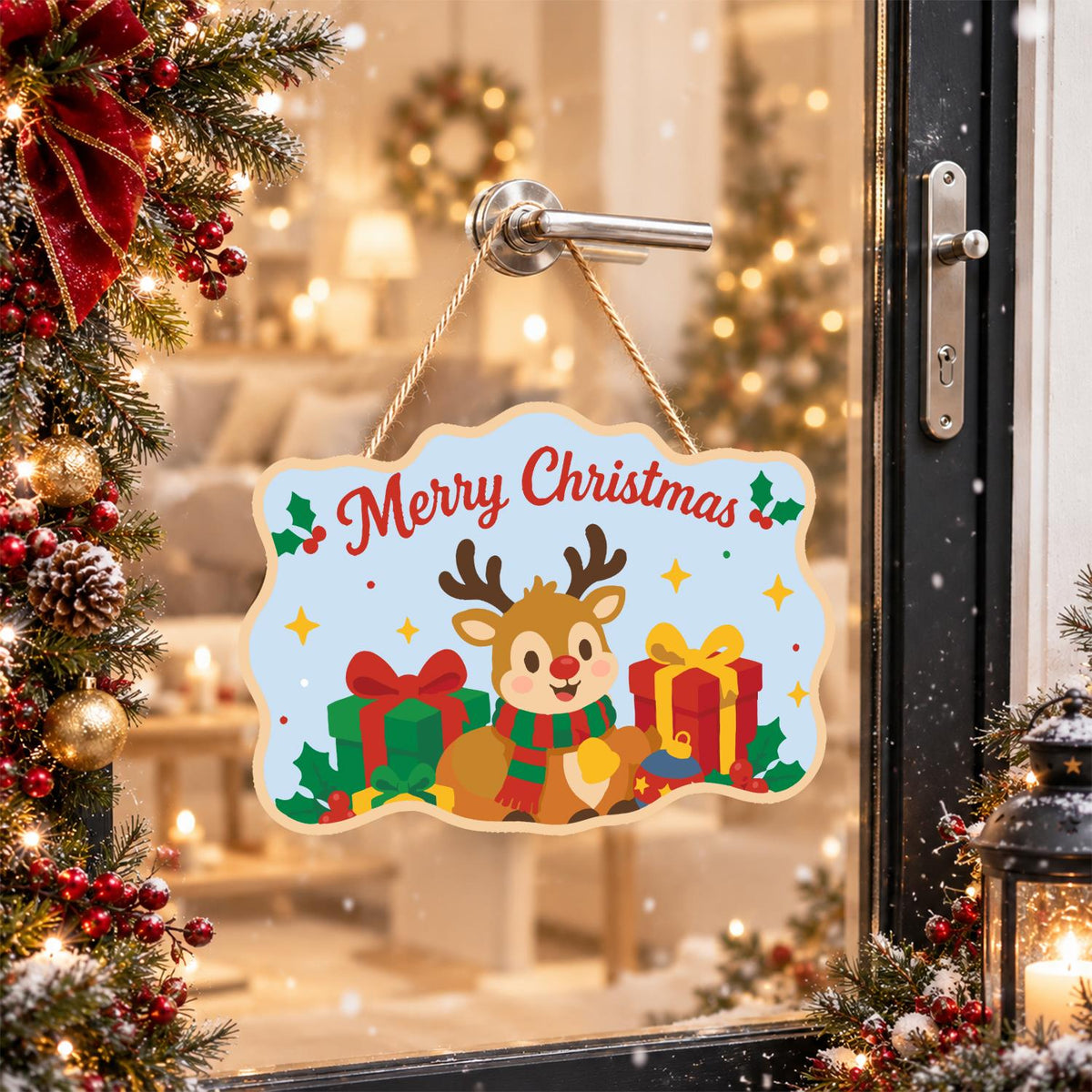 Little Reindeer and Gold Present paint by numbers hanging sign – image 17