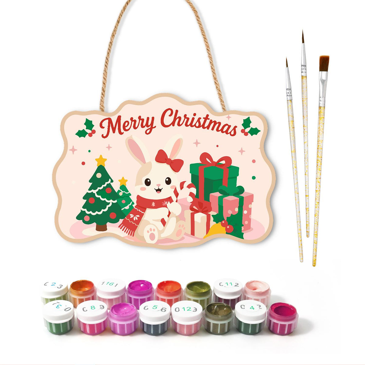 Snow Bunny with a Candy Cane paint by numbers hanging sign – image 2