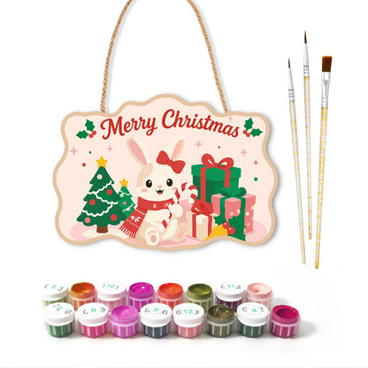 Snow Bunny with a Candy Cane paint by numbers hanging sign – image 2