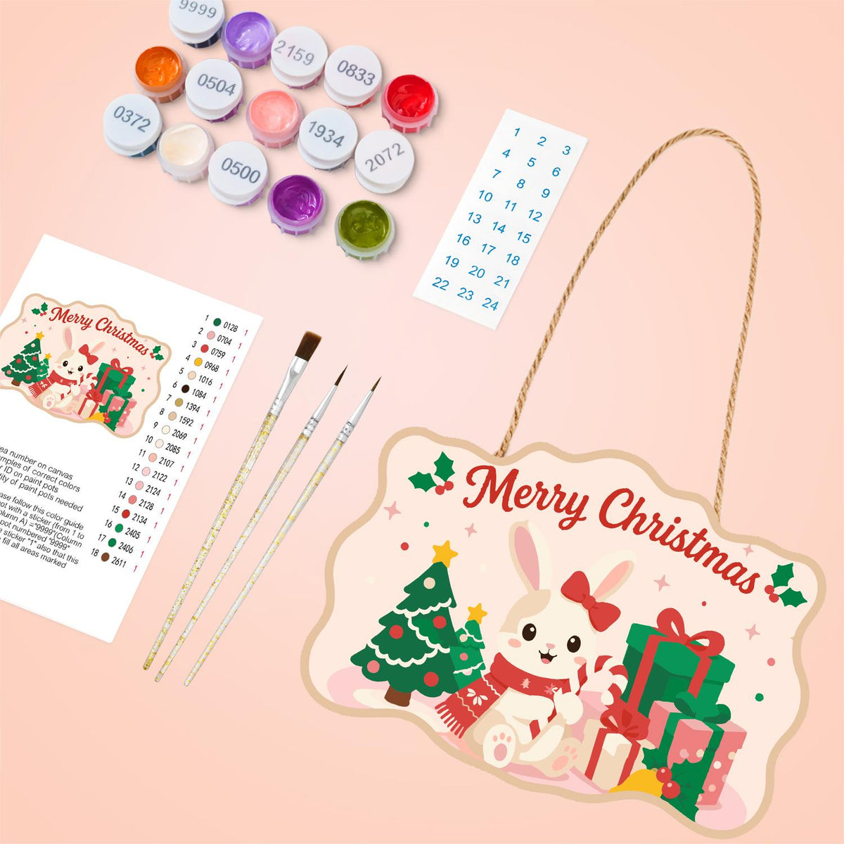 Snow Bunny with a Candy Cane paint by numbers hanging sign – image 4