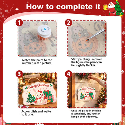 Snow Bunny with a Candy Cane paint by numbers hanging sign – image 6