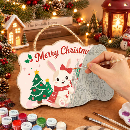 Snow Bunny with a Candy Cane paint by numbers hanging sign – image 7