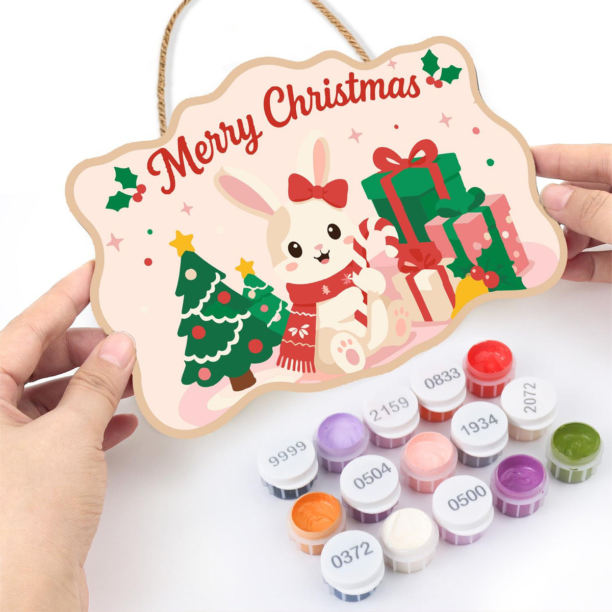 Snow Bunny with a Candy Cane paint by numbers hanging sign – image 9