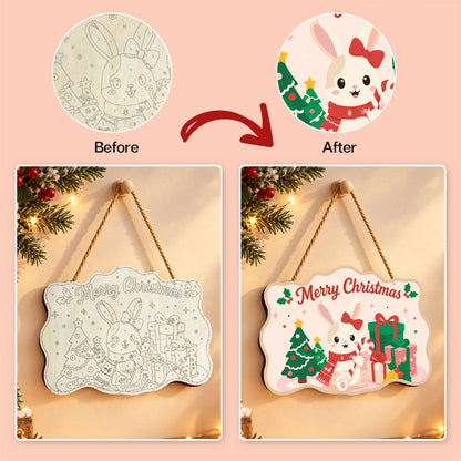 Snow Bunny with a Candy Cane paint by numbers hanging sign – image 10