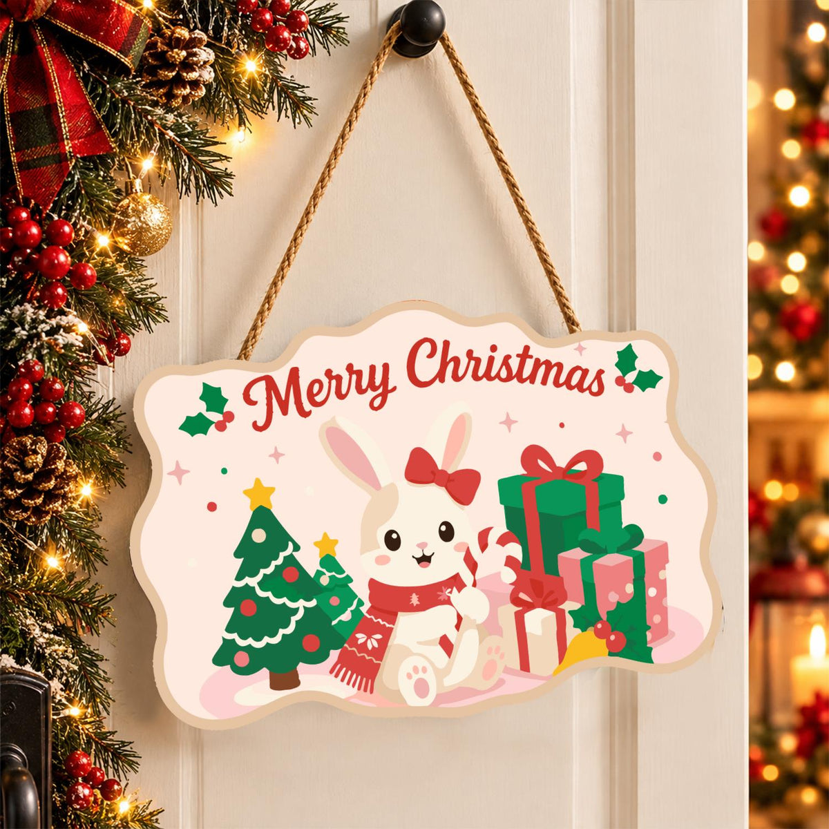 Snow Bunny with a Candy Cane paint by numbers hanging sign – image 16