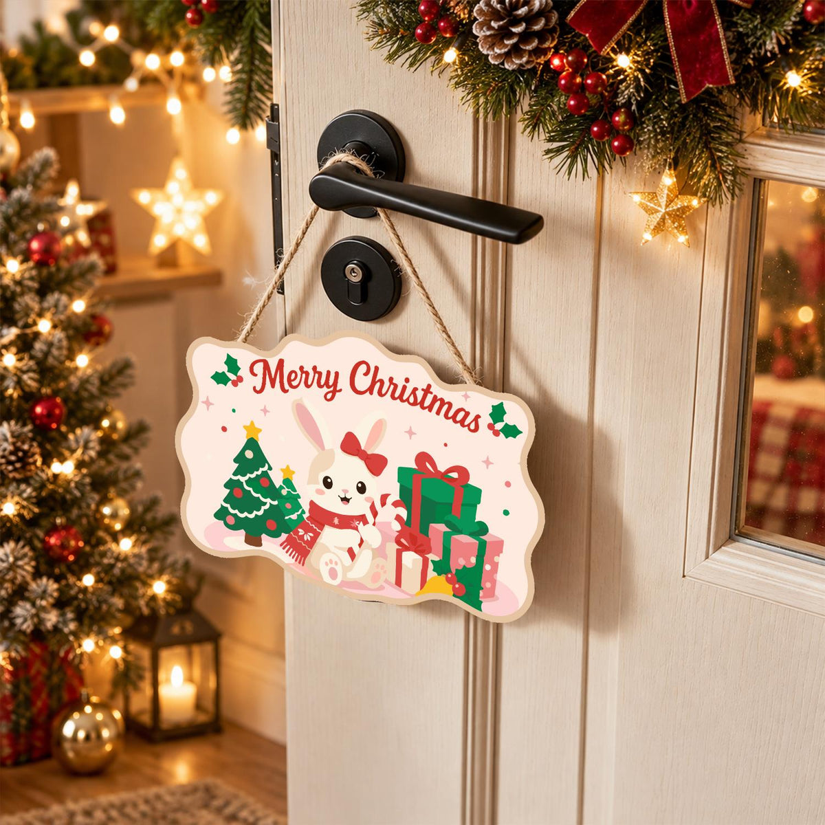Snow Bunny with a Candy Cane paint by numbers hanging sign – image 18