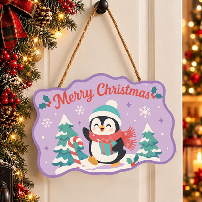 Teal Beanie Penguin on Lilac paint by numbers hanging sign – image 16