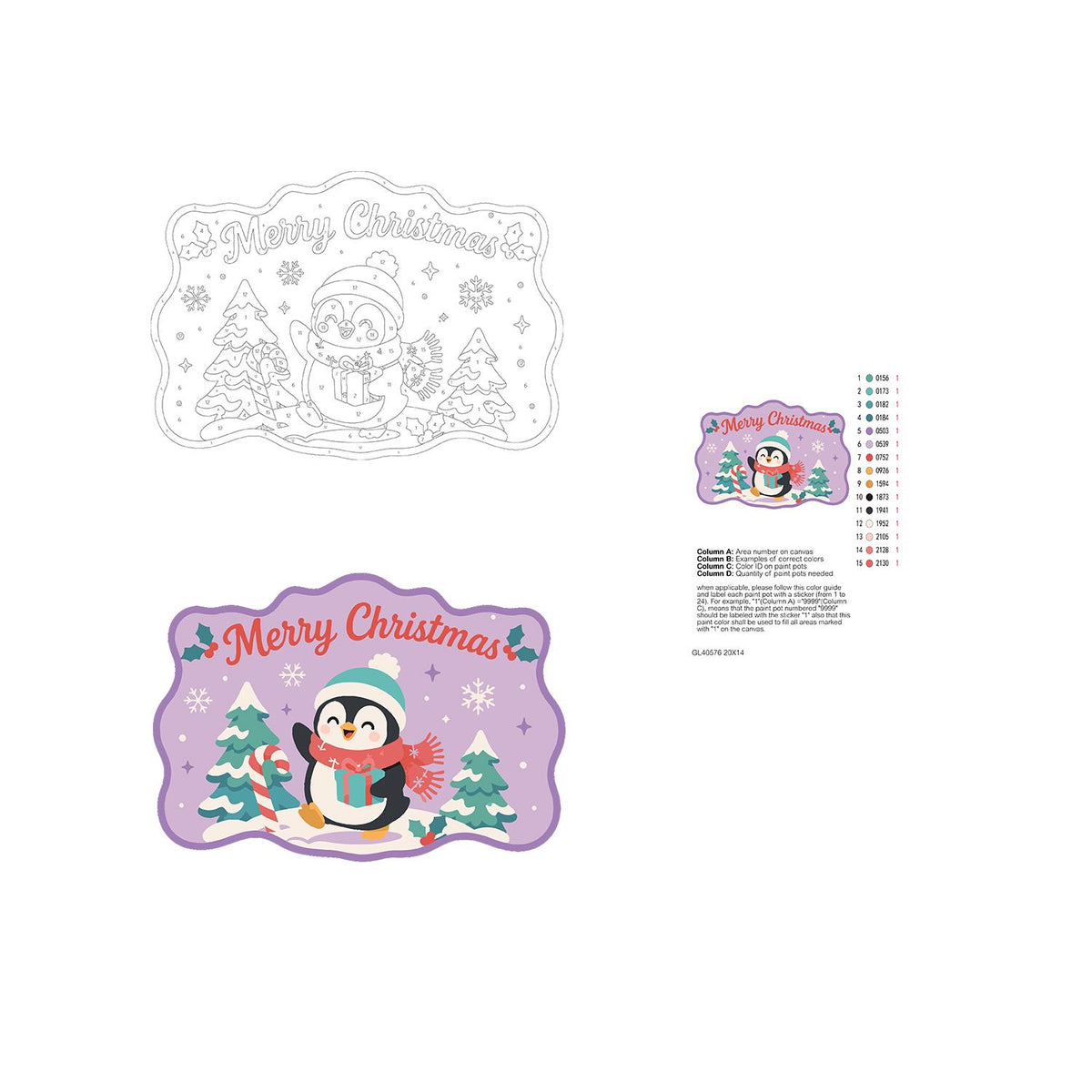 Teal Beanie Penguin on Lilac paint by numbers hanging sign – image 19