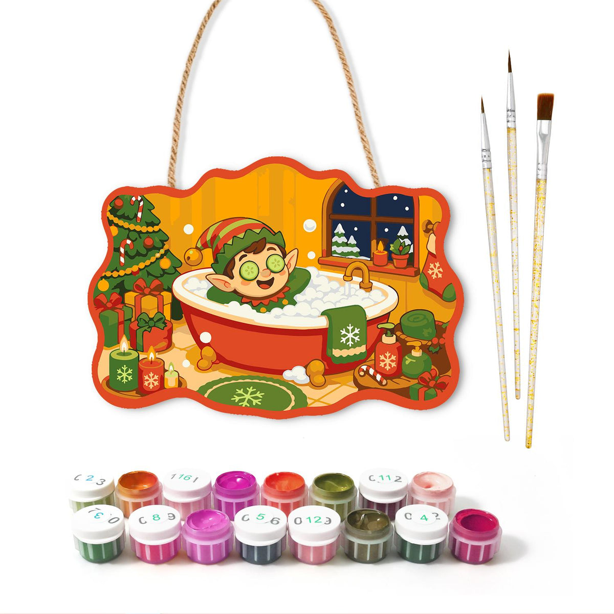 Elf Spa Soak with Cucumbers paint by numbers hanging sign – image 2