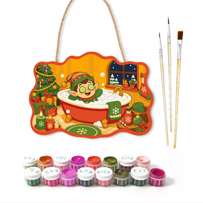 Elf Spa Soak with Cucumbers paint by numbers hanging sign – image 2