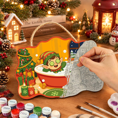 Elf Spa Soak with Cucumbers paint by numbers hanging sign – image 7