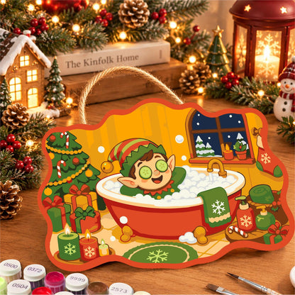 Elf Spa Soak with Cucumbers paint by numbers hanging sign – image 8