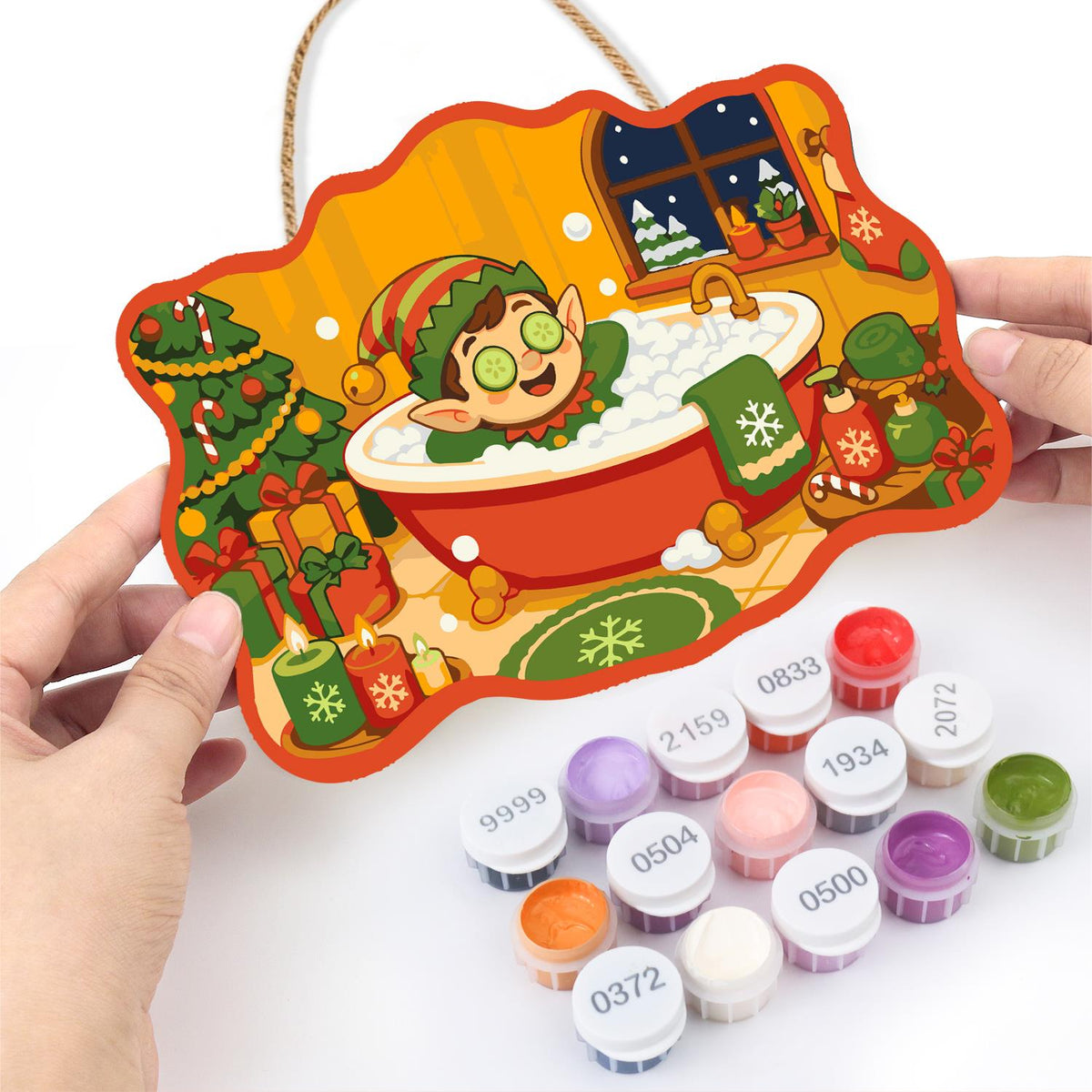 Elf Spa Soak with Cucumbers paint by numbers hanging sign – image 9