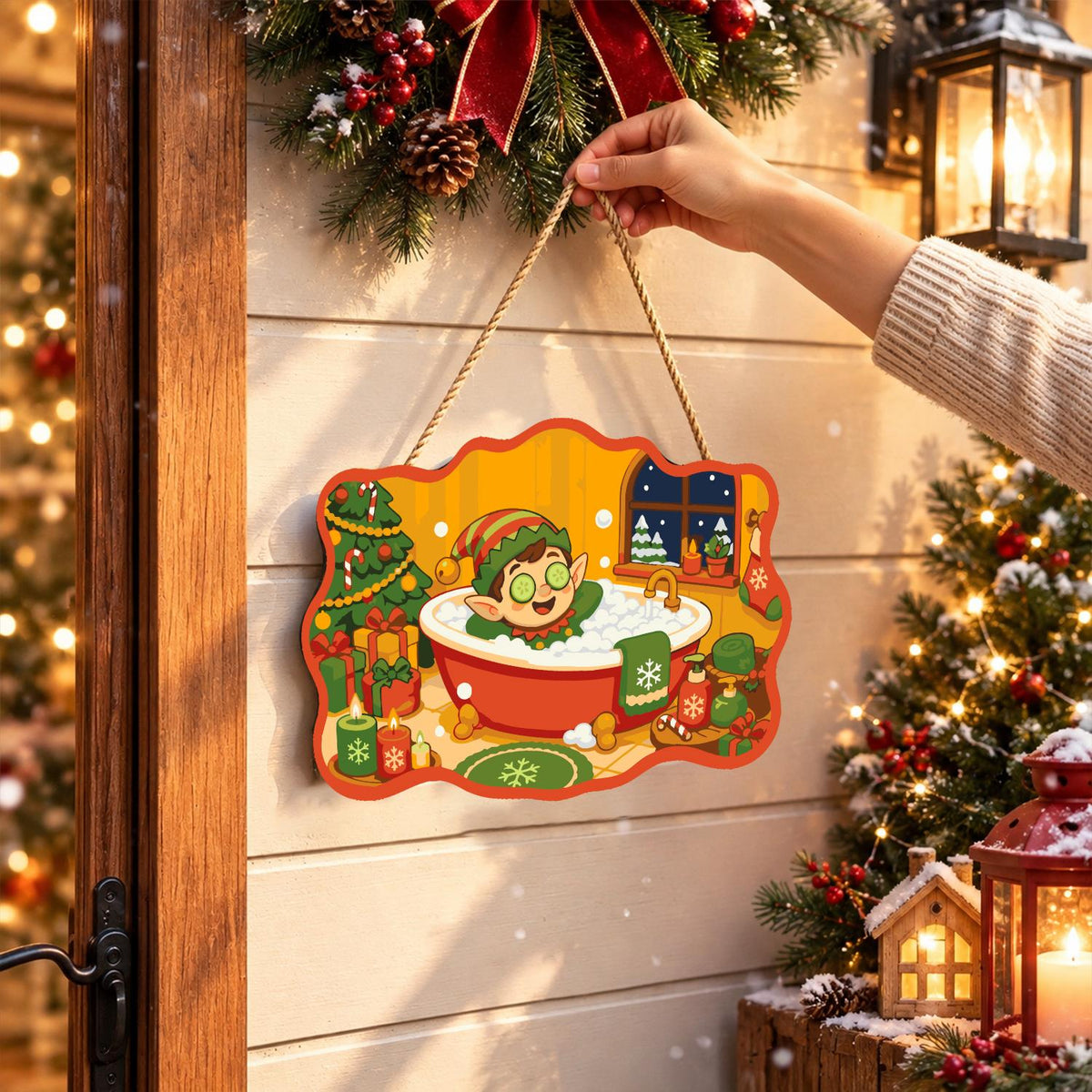 Elf Spa Soak with Cucumbers paint by numbers hanging sign – image 14