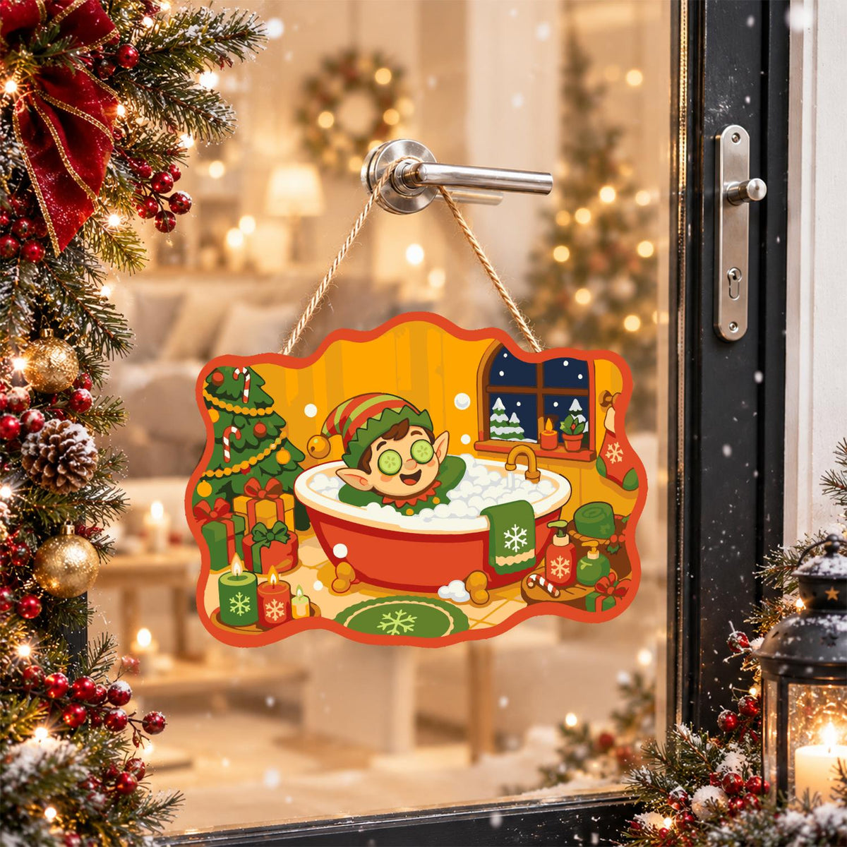 Elf Spa Soak with Cucumbers paint by numbers hanging sign – image 17