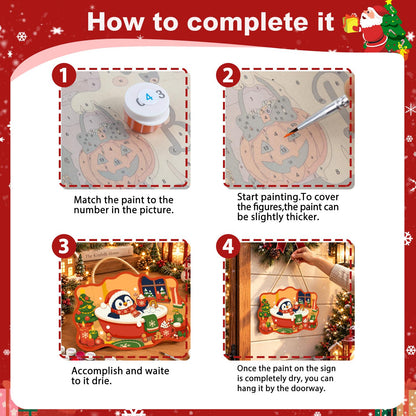 Penguin's Santa Hat Bubble Bath paint by numbers hanging sign – image 6