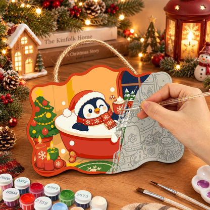 Penguin's Santa Hat Bubble Bath paint by numbers hanging sign – image 7