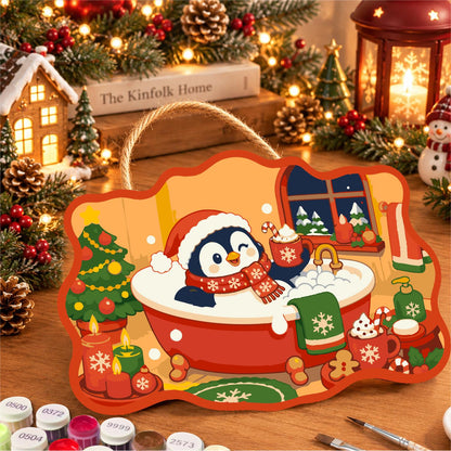 Penguin's Santa Hat Bubble Bath paint by numbers hanging sign – image 8