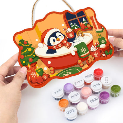 Penguin's Santa Hat Bubble Bath paint by numbers hanging sign – image 9