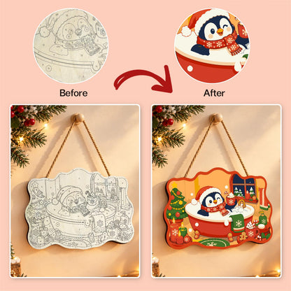 Penguin's Santa Hat Bubble Bath paint by numbers hanging sign – image 10