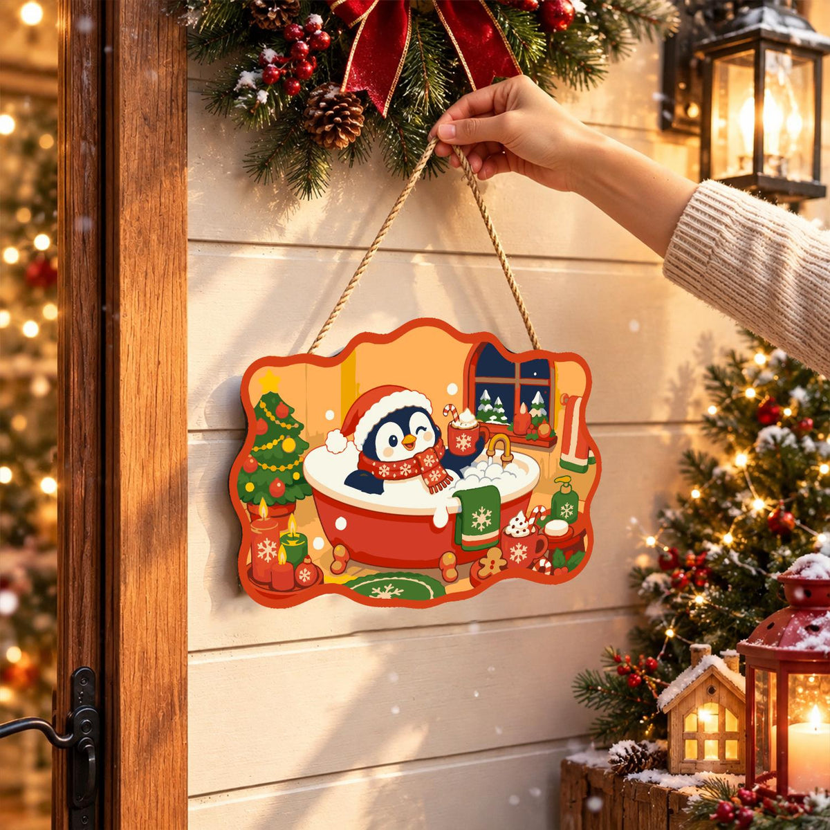 Penguin's Santa Hat Bubble Bath paint by numbers hanging sign – image 14