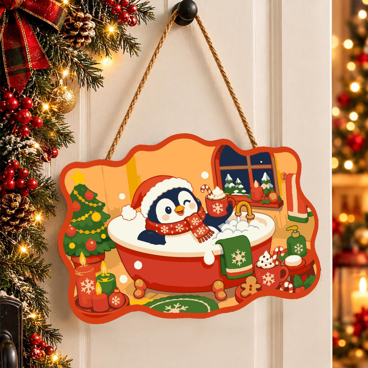 Penguin's Santa Hat Bubble Bath paint by numbers hanging sign – image 16