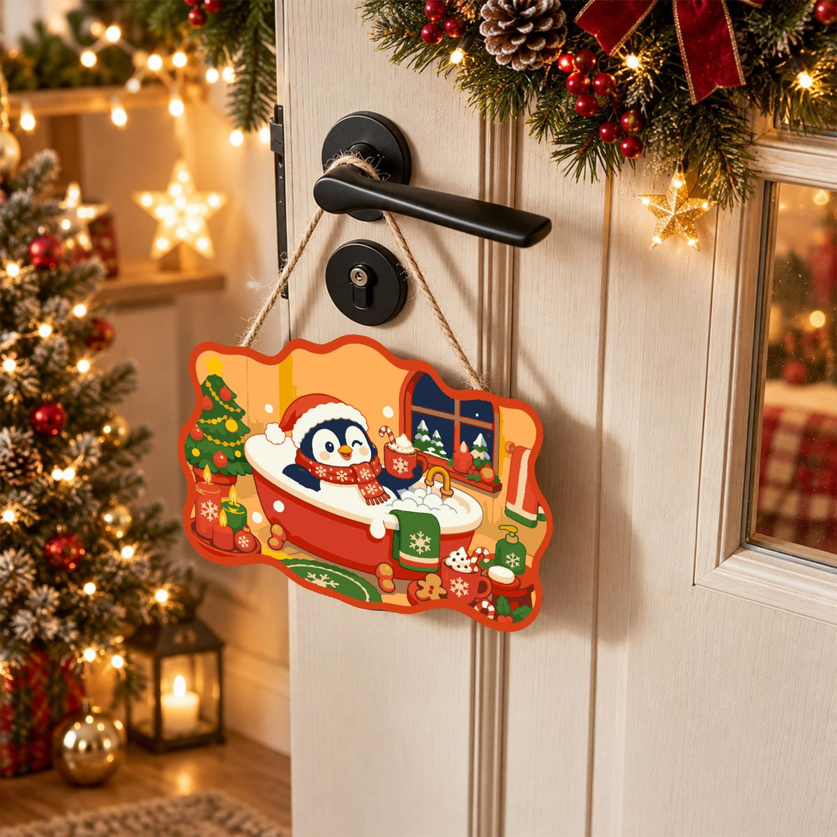 Penguin's Santa Hat Bubble Bath paint by numbers hanging sign – image 18