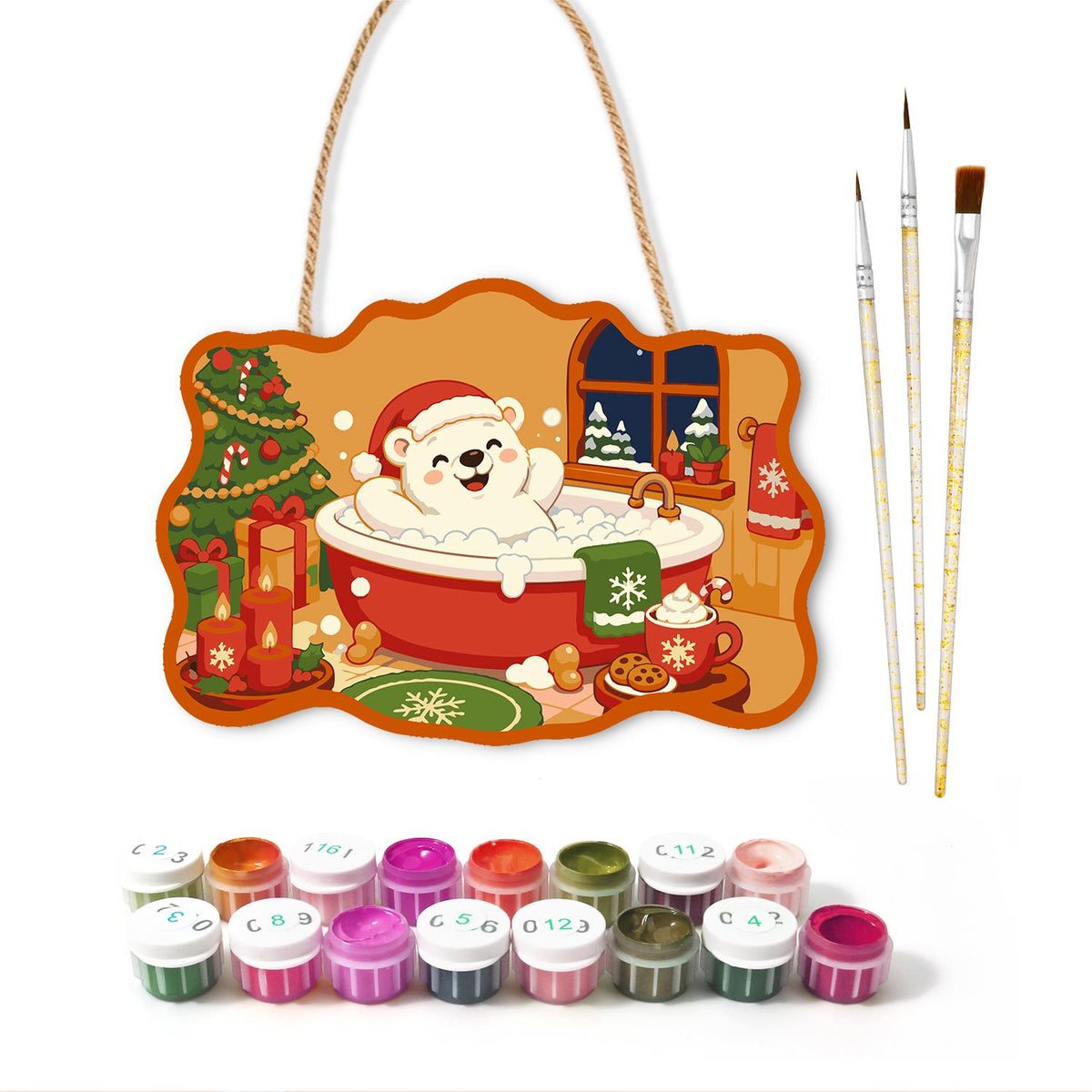Waving Polar Bear Tub Time paint by numbers hanging sign – image 2