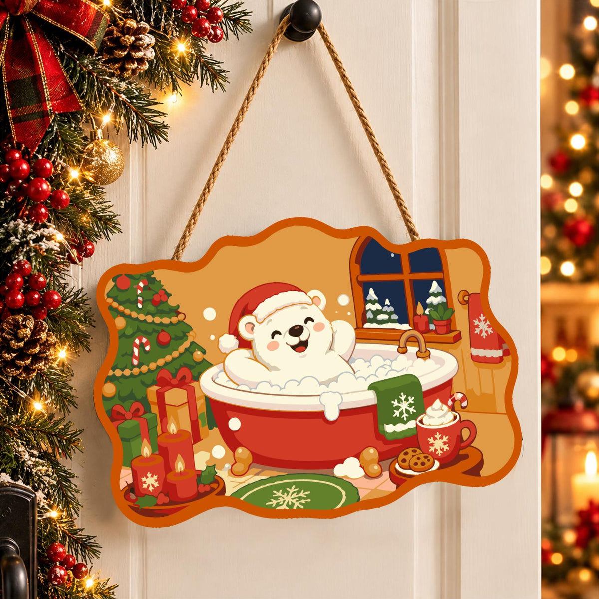 Waving Polar Bear Tub Time paint by numbers hanging sign – image 16
