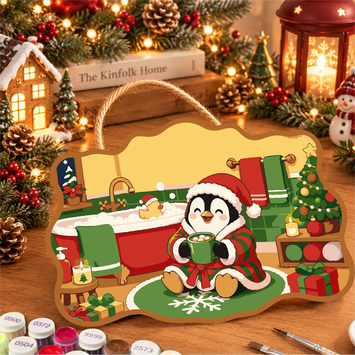 Robed Penguin with Cocoa paint by numbers hanging sign – image 8