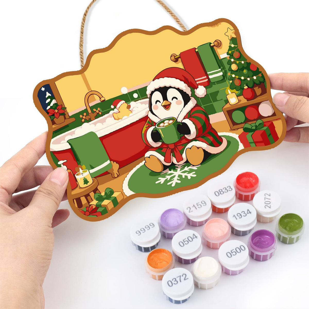 Robed Penguin with Cocoa paint by numbers hanging sign – image 9