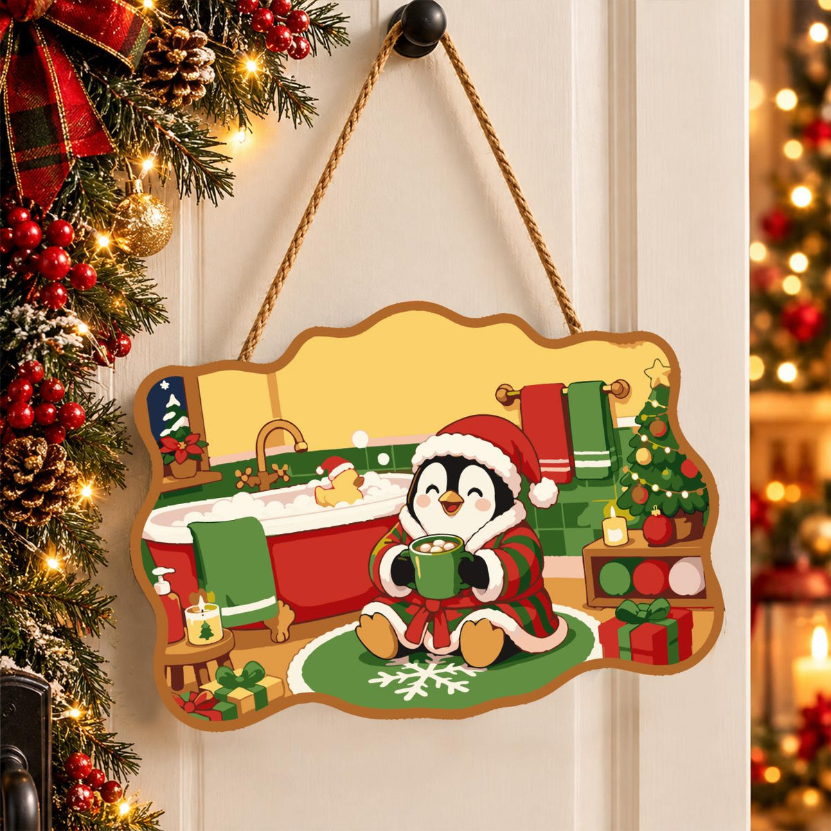 Robed Penguin with Cocoa paint by numbers hanging sign – image 16