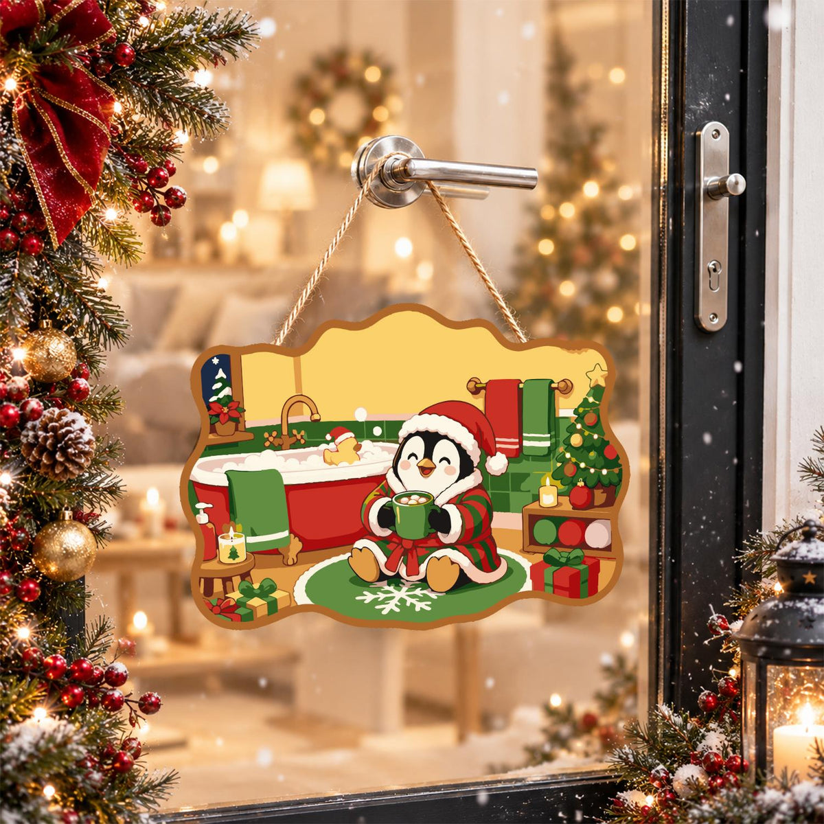 Robed Penguin with Cocoa paint by numbers hanging sign – image 17