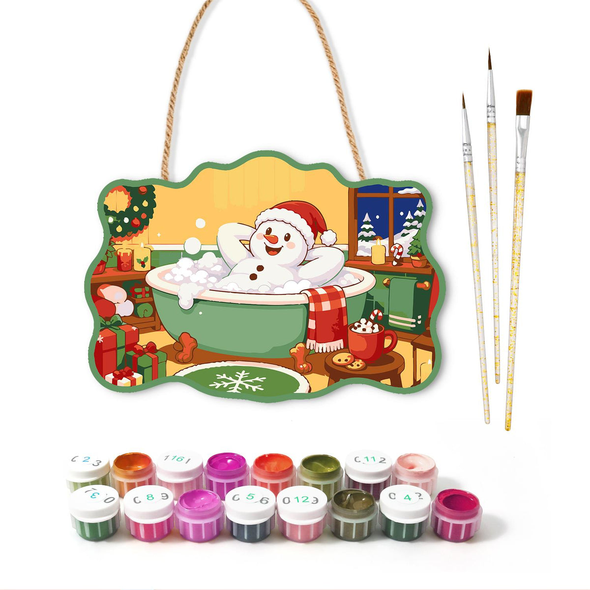 Laid-Back Snowman in a Green Tub paint by numbers hanging sign – image 2